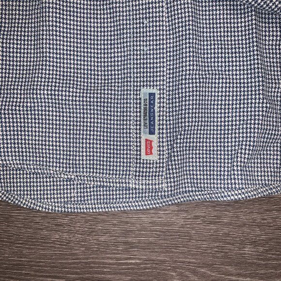 Vintage 90s Levis Blue Houndstooth Button Down Flannel Shirt Sz. L 1998 - Picture 11 of 12